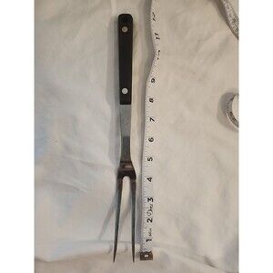 Vintage FLINT USA stainless Carving Fork Serving Meat Black handle 12"